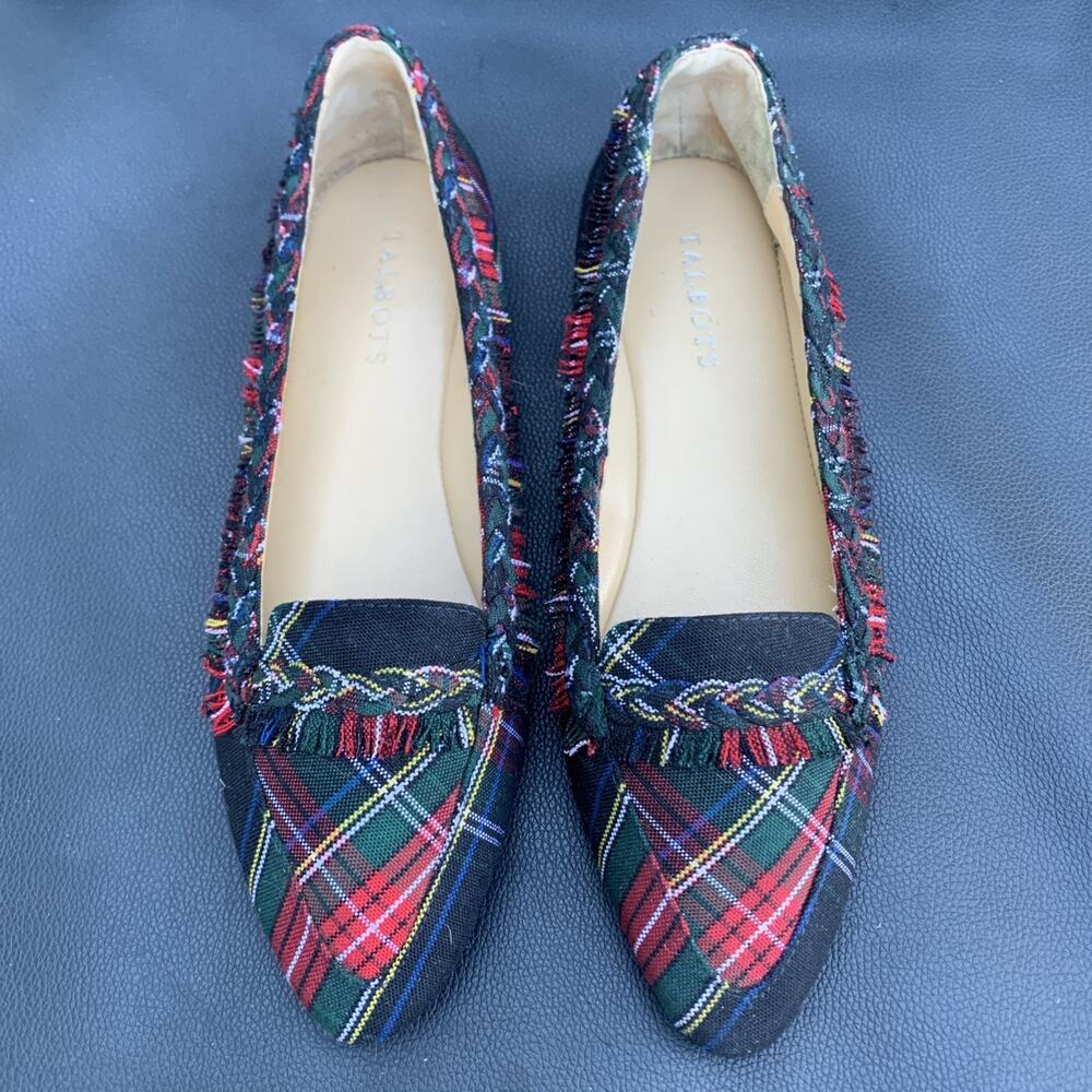 Talbots Plaid Flats Shoes Sz 8 M Womens Loafers Ballet Flats Red Black Green